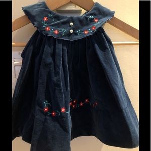 Blue velvet embroidered dress